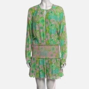 Hemanta & Nandita Mini Dresss Green Floral Print Printed